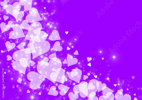 流れる紫のハートとキラキラのイラスト