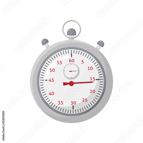 Stopwatch, special watch to start, stop measure. Sport and competition equipment. Vector stopwatch illustration on white