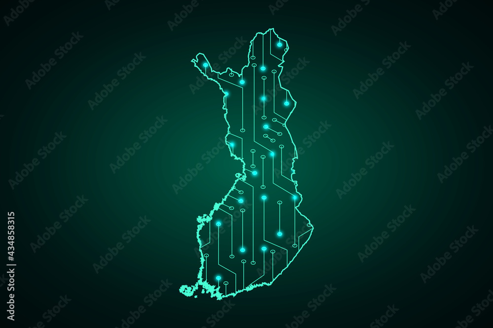 Map of Finland, network line, design sphere, dot and structure on dark background with Map Finland, Circuit board. Vector illustration. Eps 10 Map of Finland, network line, design sphere, dot and structure on dark background with Map Finland, Circuit board. Vector illustration. Eps 10