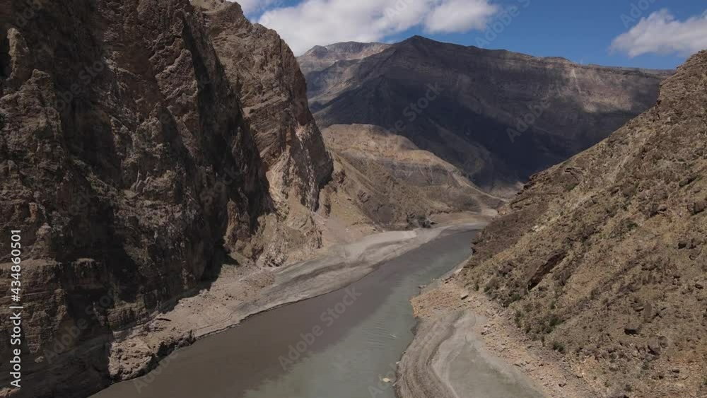 Confluence of two rivers. Flight between the rocks over the confluence of the Avar Koisu river and Andean Koisu river and the formation of the Sulak river. Dagestan, Russia Confluence of two rivers. Flight between the rocks over the confluence of the Avar Koisu river and Andean Koisu river and the formation of the Sulak river. Dagestan, Russia