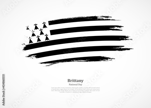 Billede på lærred Happy national day of Brittany with national flag on grunge texture