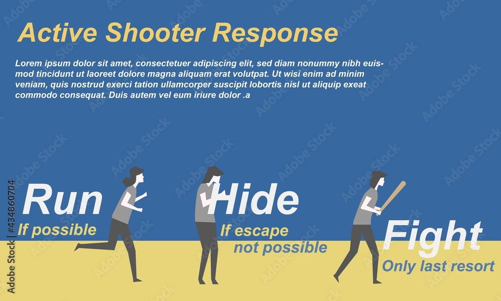 Run,Hide,Fight concept,Active Shooter Response Safety Procedure