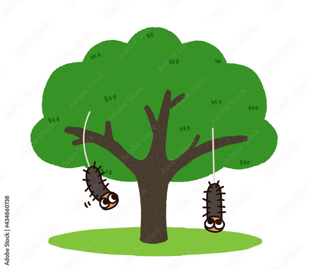 木からぶら下がる毛虫のキャラクター Stock イラスト Adobe Stock
