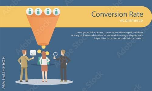 Conversion rate,marketing Sales funnel optimization,Business convert lead to customer,digital marketing analysis,increase money profit generation or filter audience purchase,vector illustration.
