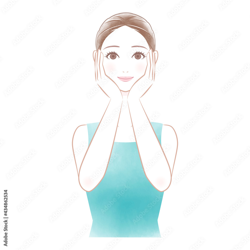 スキンケアをする女性のイメージ イラスト スキンケアをする女性のイメージ イラスト