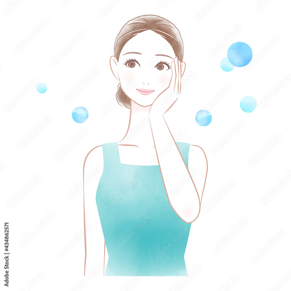 スキンケアをする女性のイメージ イラスト スキンケアをする女性のイメージ イラスト