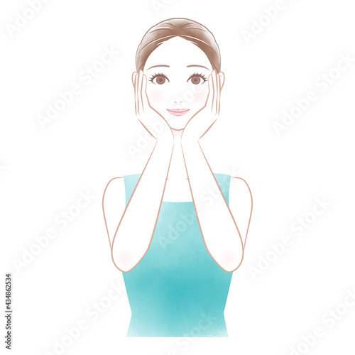 スキンケアをする女性のイメージ　イラスト