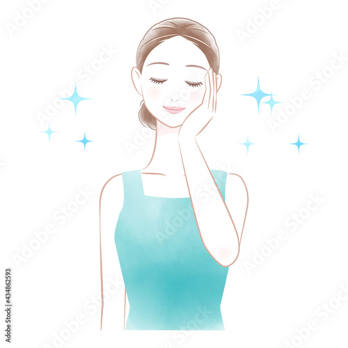 スキンケアをする女性のイメージ　イラスト