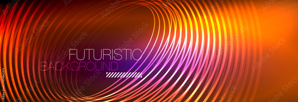 Dark abstract background with glowing neon circles. Trendy layout template for business or technology presentation, internet poster or web brochure cover, wallpaper Dark abstract background with glowing neon circles. Trendy layout template for business or technology presentation, internet poster or web brochure cover, wallpaper