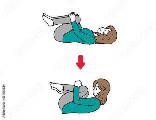 便秘解消に赤ちゃんのポーズをする女性のイラスト