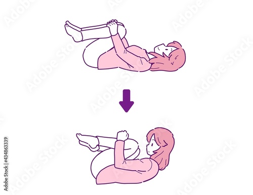 便秘解消に赤ちゃんのポーズをする女性のイラスト