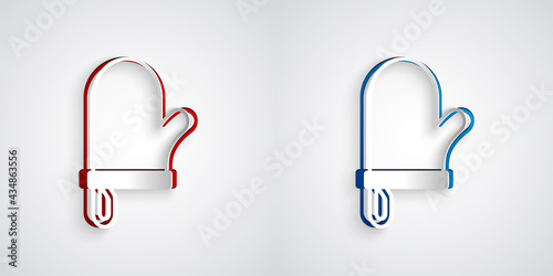 Paper cut Oven glove icon isolated on grey background. Kitchen potholder sign. Cooking glove. Paper art style. Vector