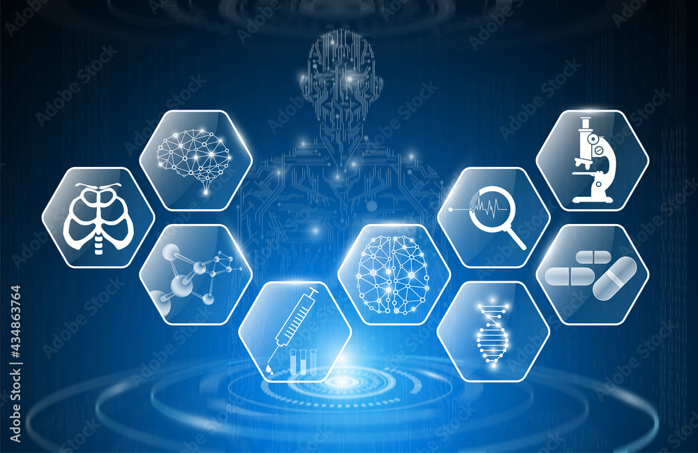 Modern Medical Science abstract background technology concept in blue light,brain and human ...