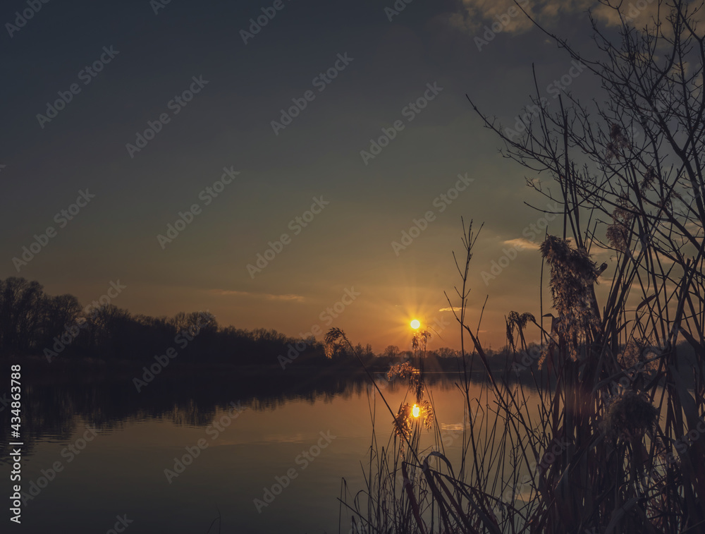 sunset photography on the lake in spring. Baggersee Ingolstadt