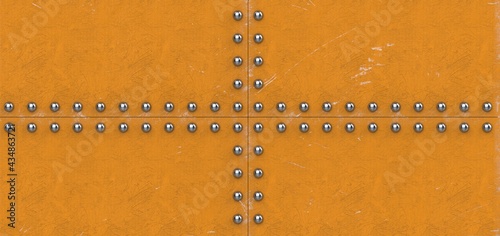 Steel plat with rivets metal background. Grunge metal background, paint steel texture. Rusty metal wall. Steel plates. 3D illustration.