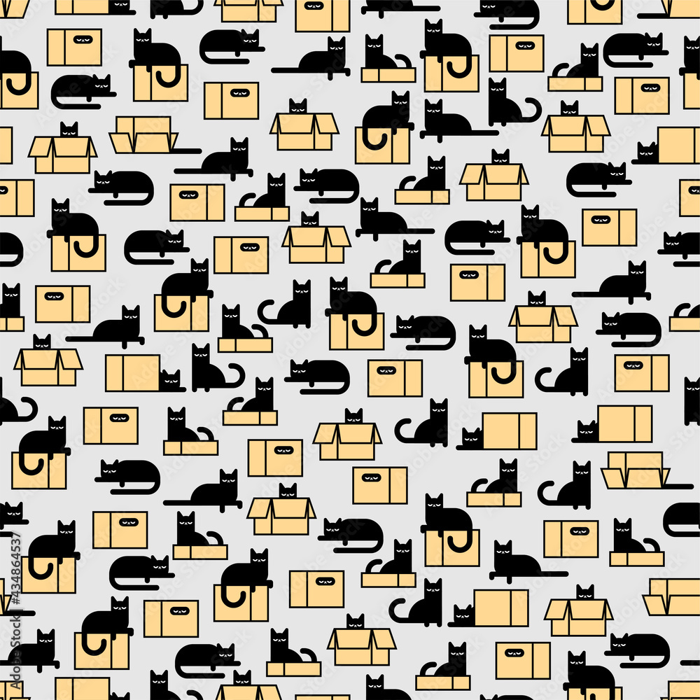 Cat in box pattern seamless. pet inside Carton case background Cat in box pattern seamless. pet inside Carton case background