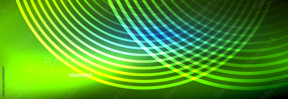 Fototapeta premium Dark abstract background with glowing neon circles. Trendy layout template for business or technology presentation, internet poster or web brochure cover, wallpaper