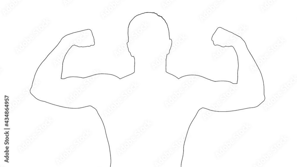 Outline sketch of man athlete shirtless showing their biceps on white background. Outline sketch of man athlete shirtless showing their biceps on white background.