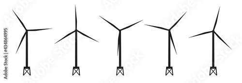 Set of wind generators. Offshore windmills icons