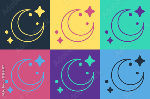 Pop art Moon and stars icon isolated on color background. Vector