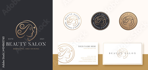 women hair logo and badge with business card