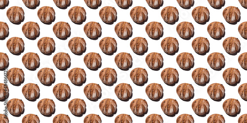 Fresh homemade rustic rye round bread seamless pattern isolated on white background  top view. Can be used as food background  base for textiles  packaging