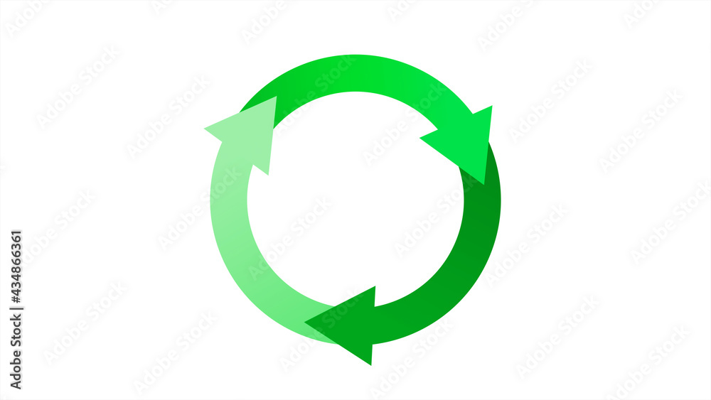 Green Rotating Recycle or Cycle Symbol with three arrow on White Background