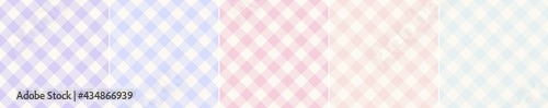Gingham pattern set in pale blue, pink, purple, green, off white. Seamless light vichy checks for spring summer picnic blanket, oilcloth, gift paper, wallpaper, other modern fashion fabric print.