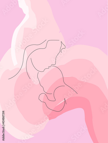 Vector outline image of mom and baby. Minimal. Ready-made poster for the family development center, leaflet for antenatal clinics, packaging for goods.
