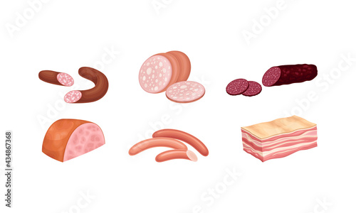 Meat Products with Salami, Bacon and Sausage Vector Set