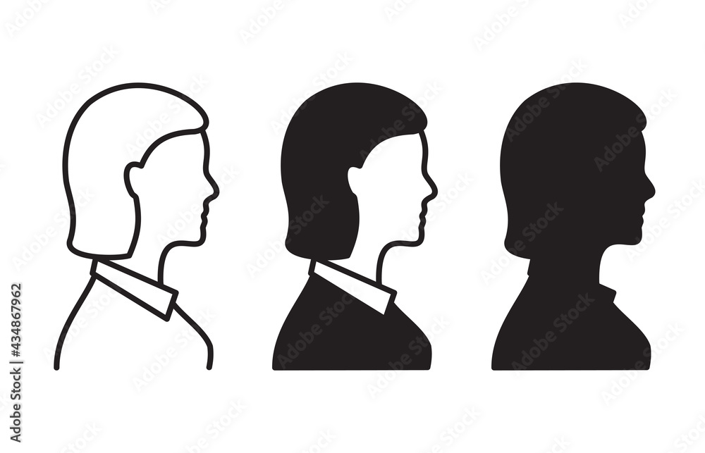 Women profile face icon on white background. Vector illustration.