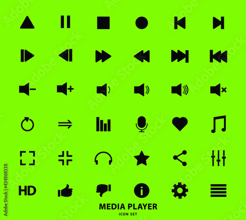 Media player icon set for designers in the design of all kinds of works. Beautiful and modern icon which can be used in many purposes Eps10 vector.
