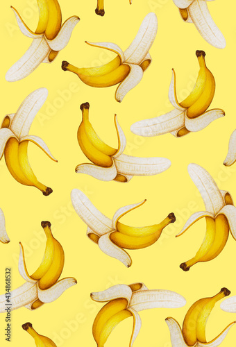 Peeled Banana seamless pattern. Wrapping paper, gift card, poster, banner design. Home decor, modern textile print. illustration
