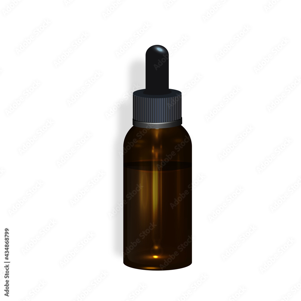 Realistic essential oil brown bottle. Mock up bottle. Cosmetic vial, flask, flacon. Medical bank. Cosmetic dropper-bottle with cocoa fruit background . Prescription bottle with design label Realistic essential oil brown bottle. Mock up bottle. Cosmetic vial, flask, flacon. Medical bank. Cosmetic dropper-bottle with cocoa fruit background . Prescription bottle with design label