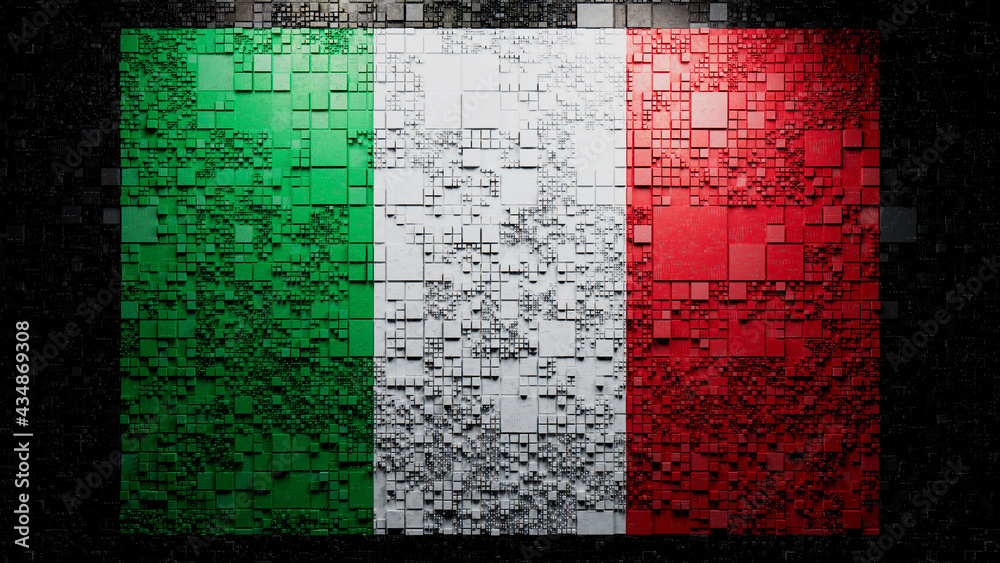 Italian Flag rendered as Futuristic 3D blocks. Italy Network Concept. Tech Background. Italian Flag rendered as Futuristic 3D blocks. Italy Network Concept. Tech Background.