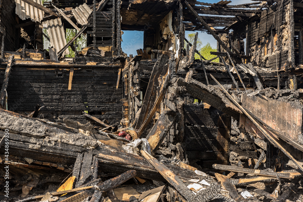 Ruins of a burnt down old residential building Ruins of a burnt down old residential building