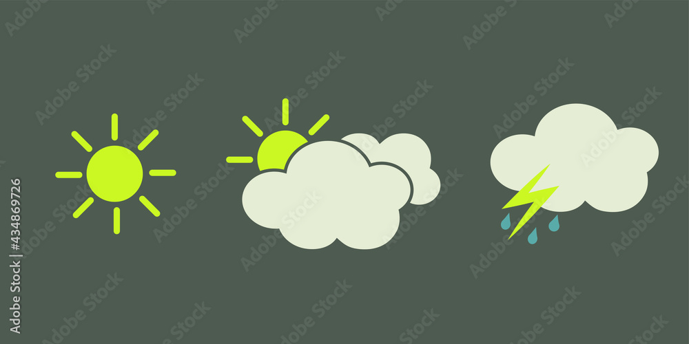 Set of vector weather icons. Day and night weather forecast. Snow rainy and sunny weather metcast. 