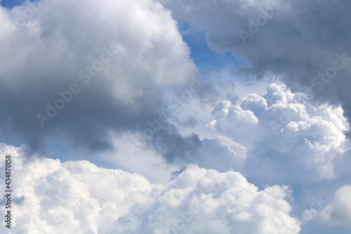 white fluffy clouds on blue sky in summer