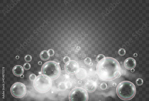 Air soap bubbles on a transparent background .Vector illustration of bulbs.