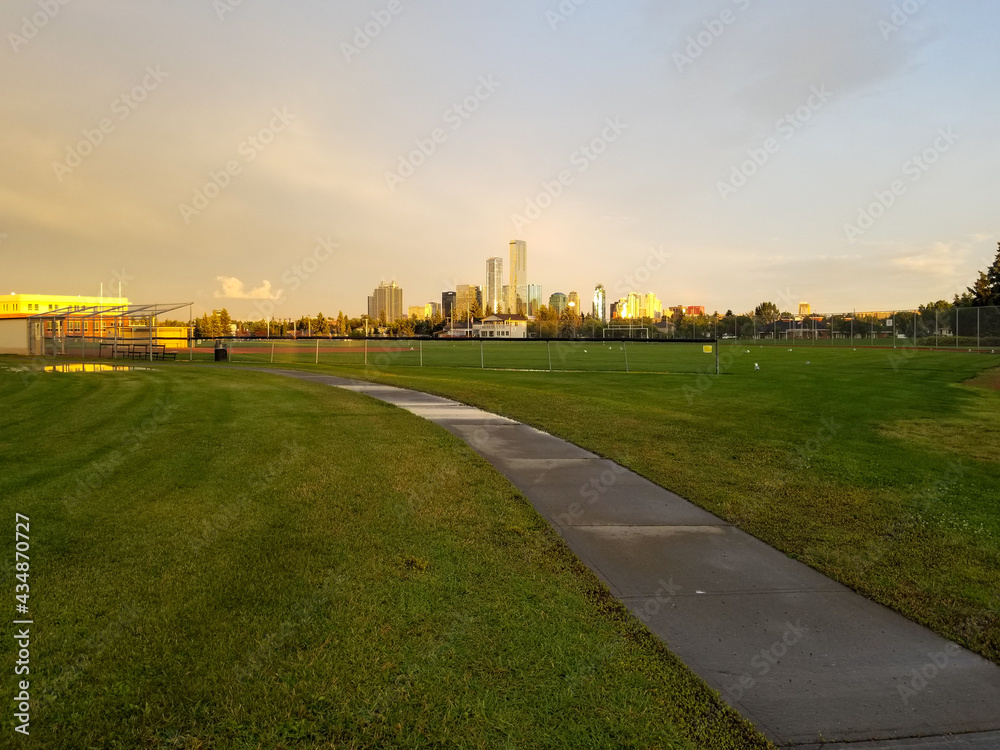 Downtown Edmonton After Rain under Golden Sunset Downtown Edmonton After Rain under Golden Sunset