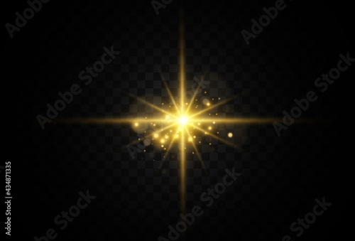 Bright beautiful star.Vector illustration of a light effect on a transparent background.