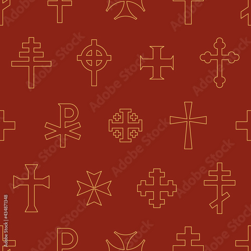 Seamless pattern with variants of Christian cross for your project