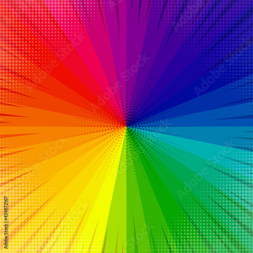 Bright abstract rays background in comic style. The entire color spectrum. Vector illustration