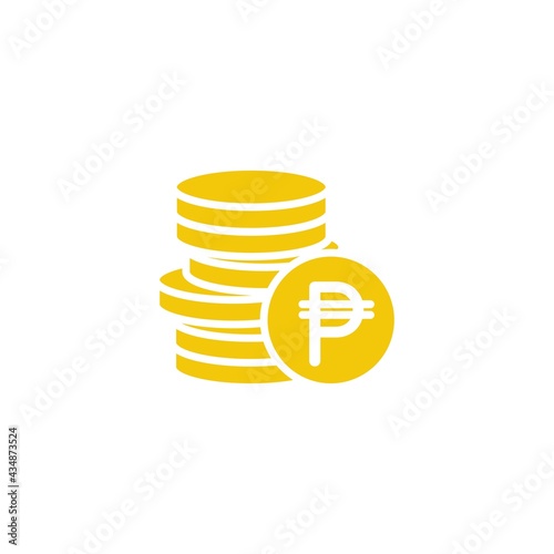 Stack of golden peso coins. Flat gold icon. Isolated on white.