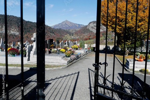 All Saints Day in a cemetery. Main gate.