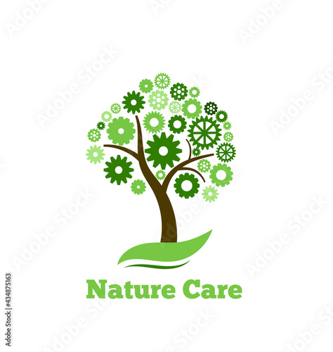 Tree with Mechanism Gear Foliage as Nature Care Concept