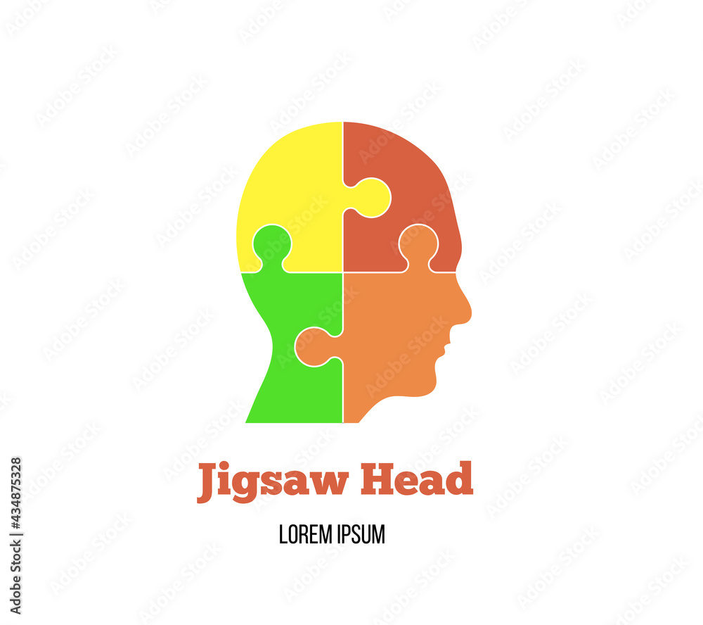 Colorful Jigsaw Puzzle Head Icon as Idea Generation Concept