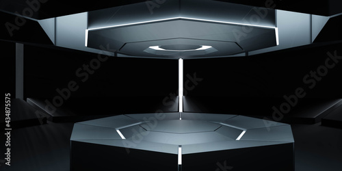 dark futuristic podium for product display with futuristic studio background 3d render illustration photo