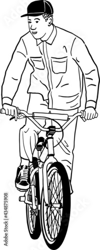 Young man riding BMX bicycle extreme sport Hand drawn line art illustration