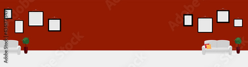 Banners with Red hall of museum with paintings. Wide banner with copy space for text.